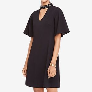 Ann Taylor Petite Beaded Neck Cutout Black Dress